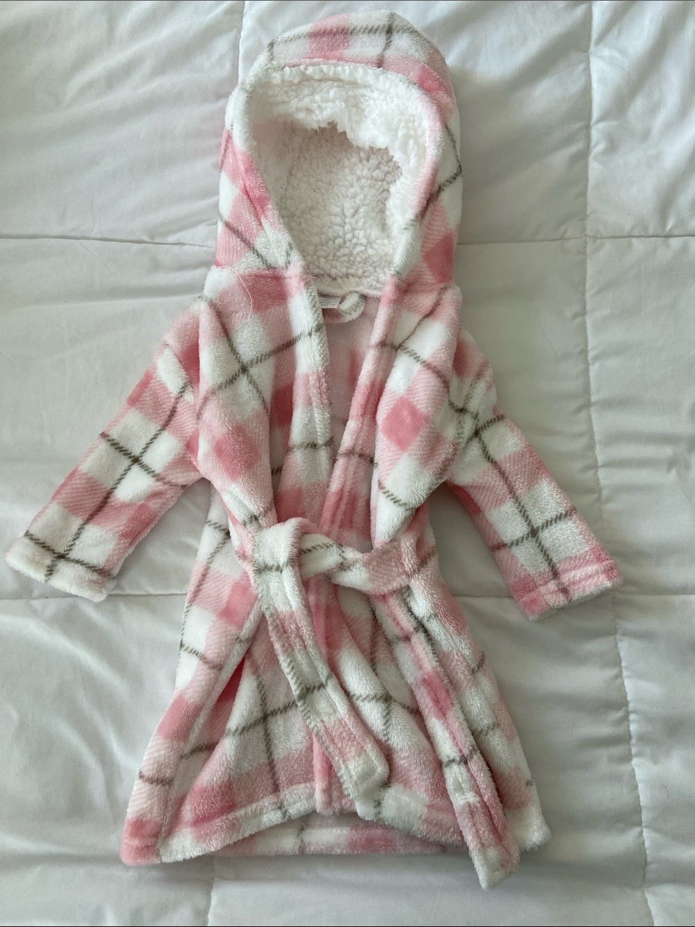Cozy Hooded Kids Robe - Pink Plaid